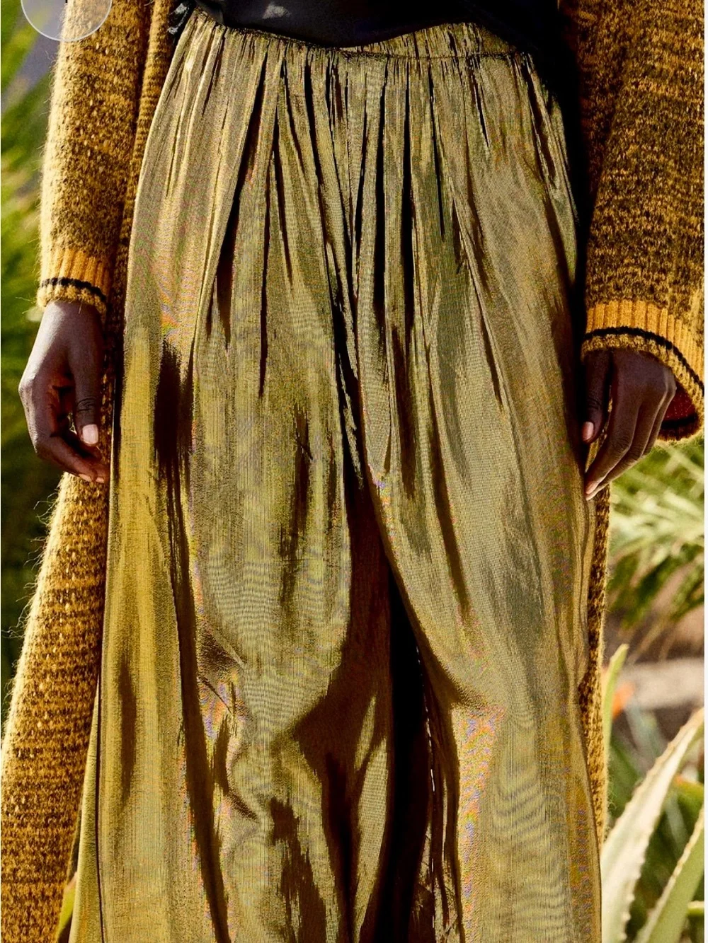 Mes Demoiselles Metallic Gold Wide-Leg Trousers